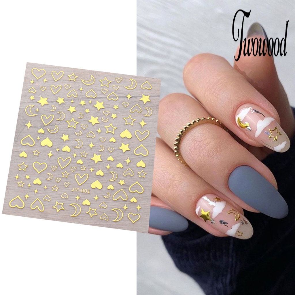 Twowood Stiker Kuku Motif Hati / Bintang / Bulan Untuk Dekorasi Nail Art / Manicure