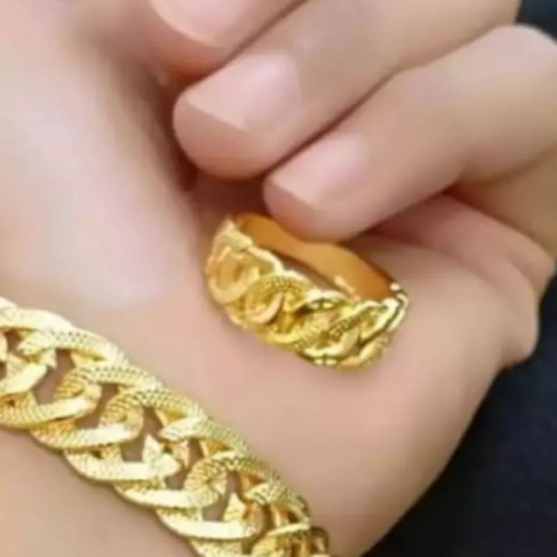 Gelang rantai free cincin asli terbuat dari coin logam anti luntur/Gelang tangan wanita free cincin lapis emas 24k asli anti luntur/Gelang perhiasan wanita termewah dan elegan