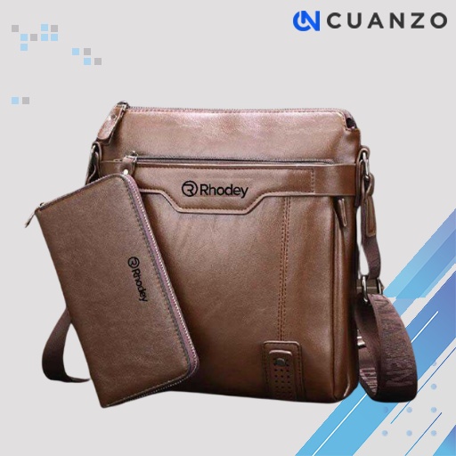 Tas Selempang Pria Import Kulit Asli / Rhodey Tas Selempang Messenger Crossbody Bag Pria / Tas Pria Selempang Model Baru Distro Mewah Waterproof / Sling Bag Tas bahu Pria Wanita Remaja Dewasa Keren Trendy Berkualitas Anti Api Murah Original