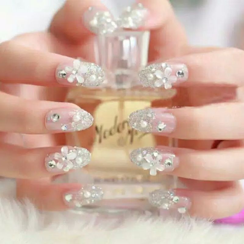 20 model kuku palsu 3d wedding fake nails bride 3d