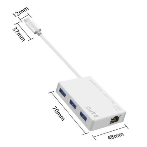 Bafo USB Type C SC To Gigabit LAN + USB HUB 3Port USB 3.0 - BF-333