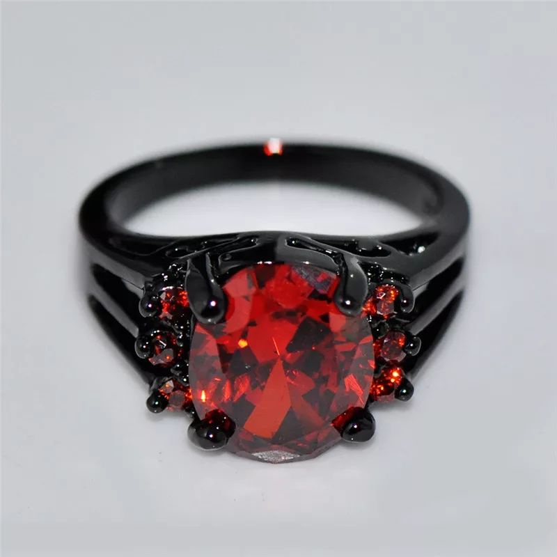 Cincin Batu Ruby Merah Garnet Wanita Pria Ring Gold Filled 14 KT Black Gun Platted