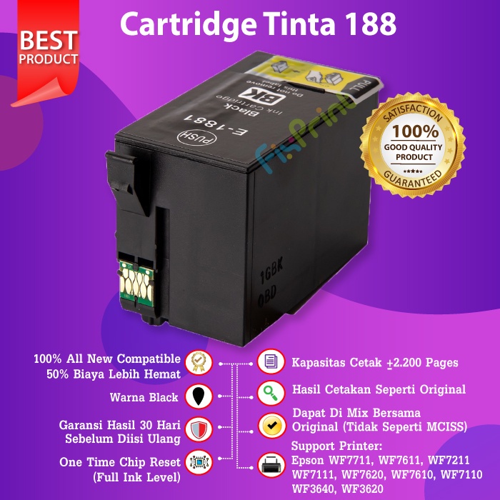 Compatible Tinta T188 188 Cartridge Epson WF-7711 WF-7611 WF-7211 WF-7111 WF7620 WF7610 WF7110 WF3640 WF3620 188n