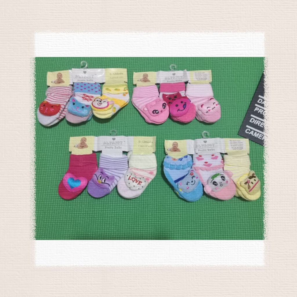 KAOS KAKI BAYI 3 PASANG UNTUK BABY NEW BORN LAKI-LAKI DAN PEREMPUAN 0-12 BULAN K-11-1#