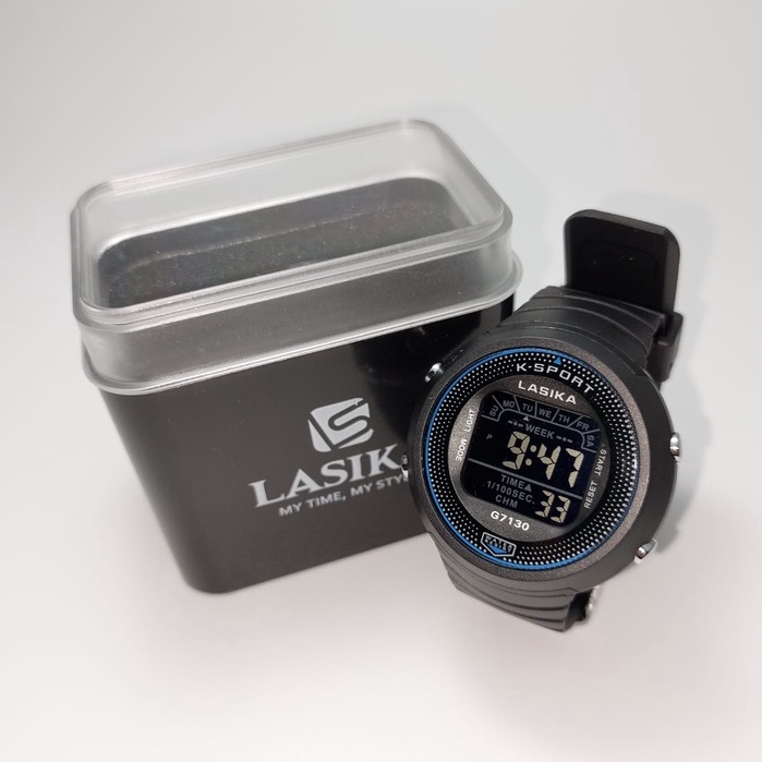 Jam Tangan Unisex Digital Lasika Type 7130 Series Layar Hitam Water Resistant Gratis Box