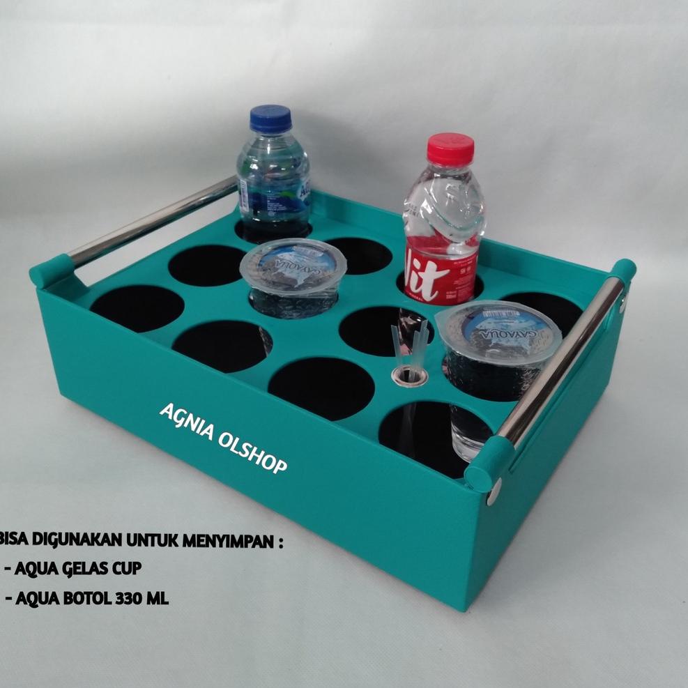 Ready Tempat Air Mineral Gelas Kulit Sintetis Isi 12 Cup Keranjang Aqua Gelas Stainles Wadah Air Min