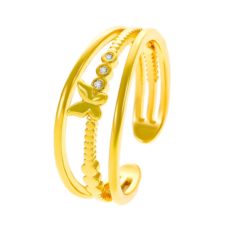 Cincin Jari Telunjuk Model Terbuka Tiga Lapis Desain Kupu-Kupu Geometris Bahan Logam Untuk Wanita