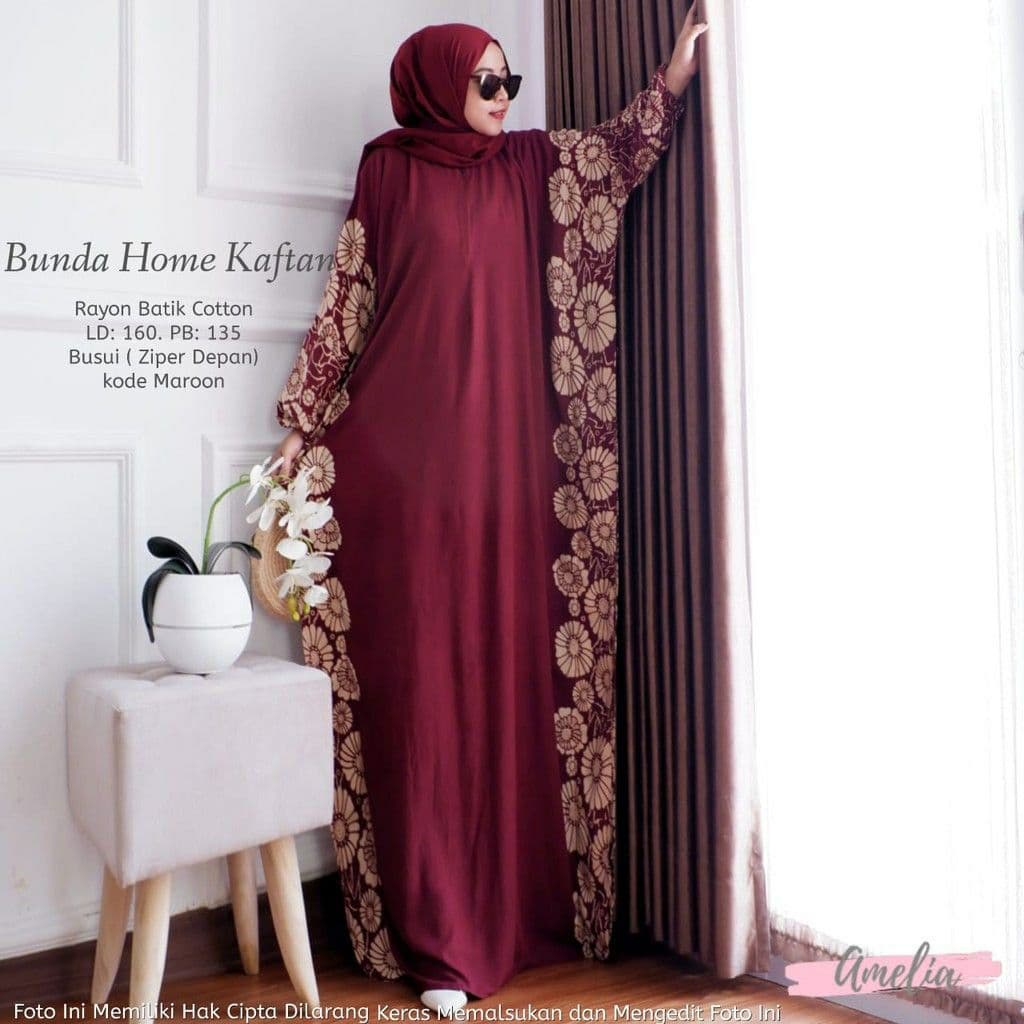 Kaftan Bunda  - Kaftan Wanita Jumbo Katun Rayon Batik Premium Busui Daster Gamis Batik Bigsize  Fashion Muslim Kekinian LD 180cm