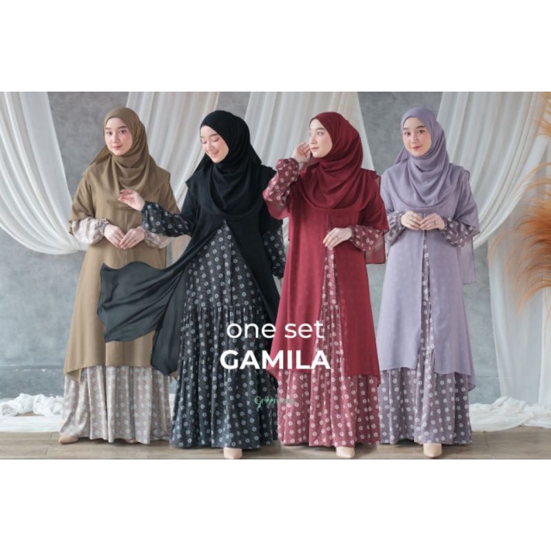 Gamila Set Outer By Greenism, Gamis motif premium, Gamis Katun Rayon, Gamis Pesta