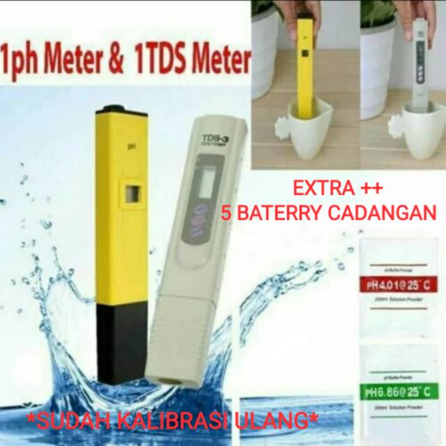 PAKET LENGKAP PH Meter dan TDS Meter BONUS 5 BATERAI CADANGAN / alat ukur ph air / alat ukur ppm nutrisi hidroponik