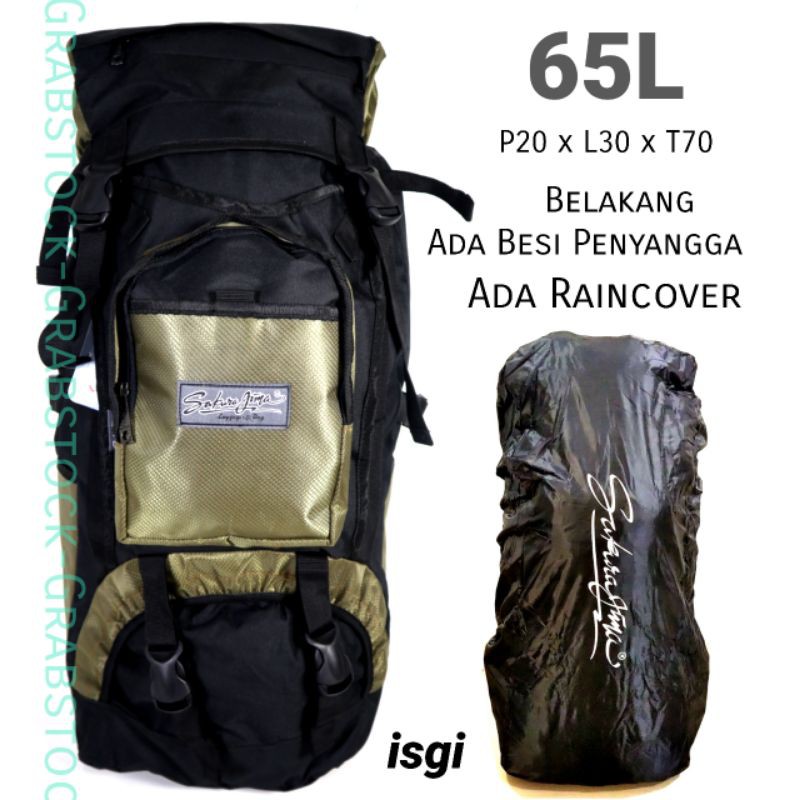 Grabstock Carrier Plus Raincover 65L Tas Hiking Camping Kualitas Premium