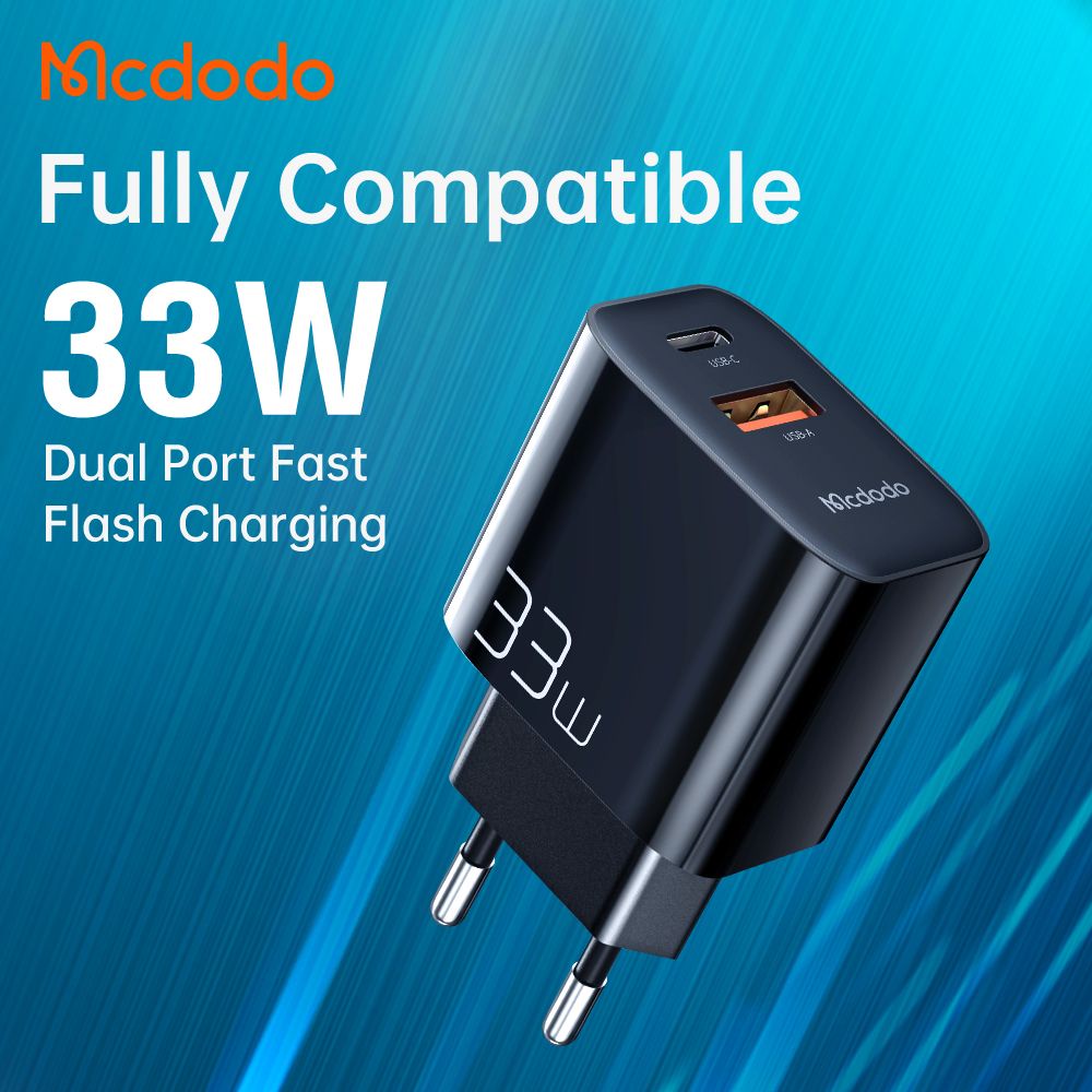 MCDODO ADAPTOR KEPALA CHARGER 33W PD+QC DUAL OUTPUT USB A + USB C