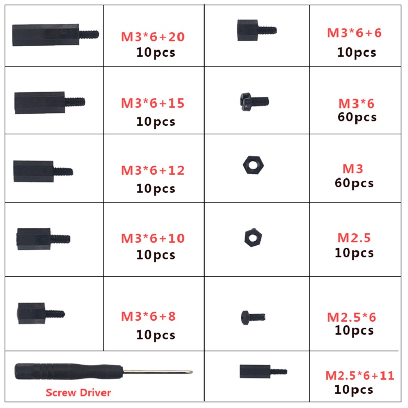 Btsg 210pcs M2.5 M3 Sekrup Alat Pemasangan Suku Cadang Elektronik Untuk Model Pi Raspbeerry