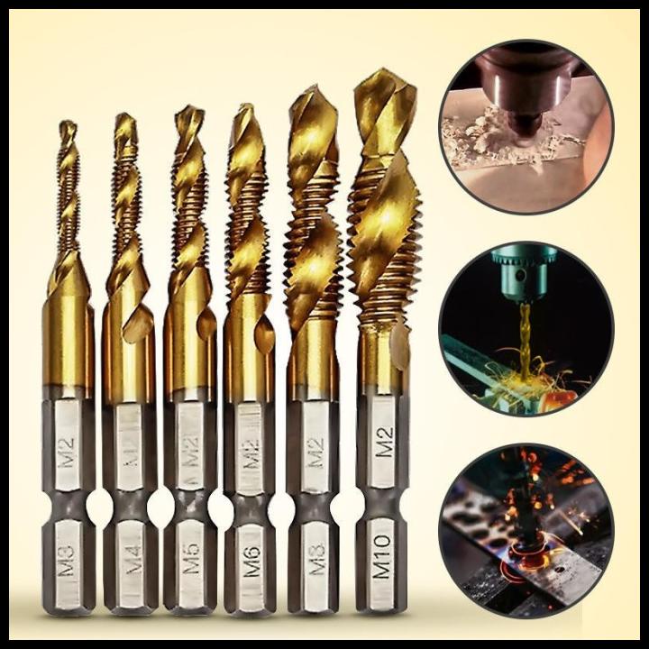 Jual Mata Bor 6pcs Pembuat Ulir Drat Drill Tap Set Hex Twist Spiral Tapper Shopee Indonesia