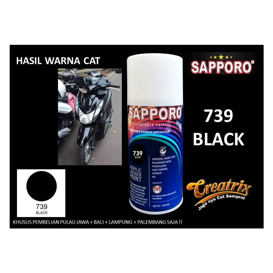Cat Sapporo Black 739 300Ml,Cat Semprot Warna Hitam Glossy Untuk Velg