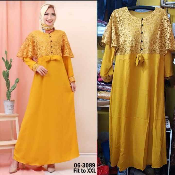 GAMIS PESTA MUSLIM MODEL CAPE BAHAN BROKAT - DMX 3089