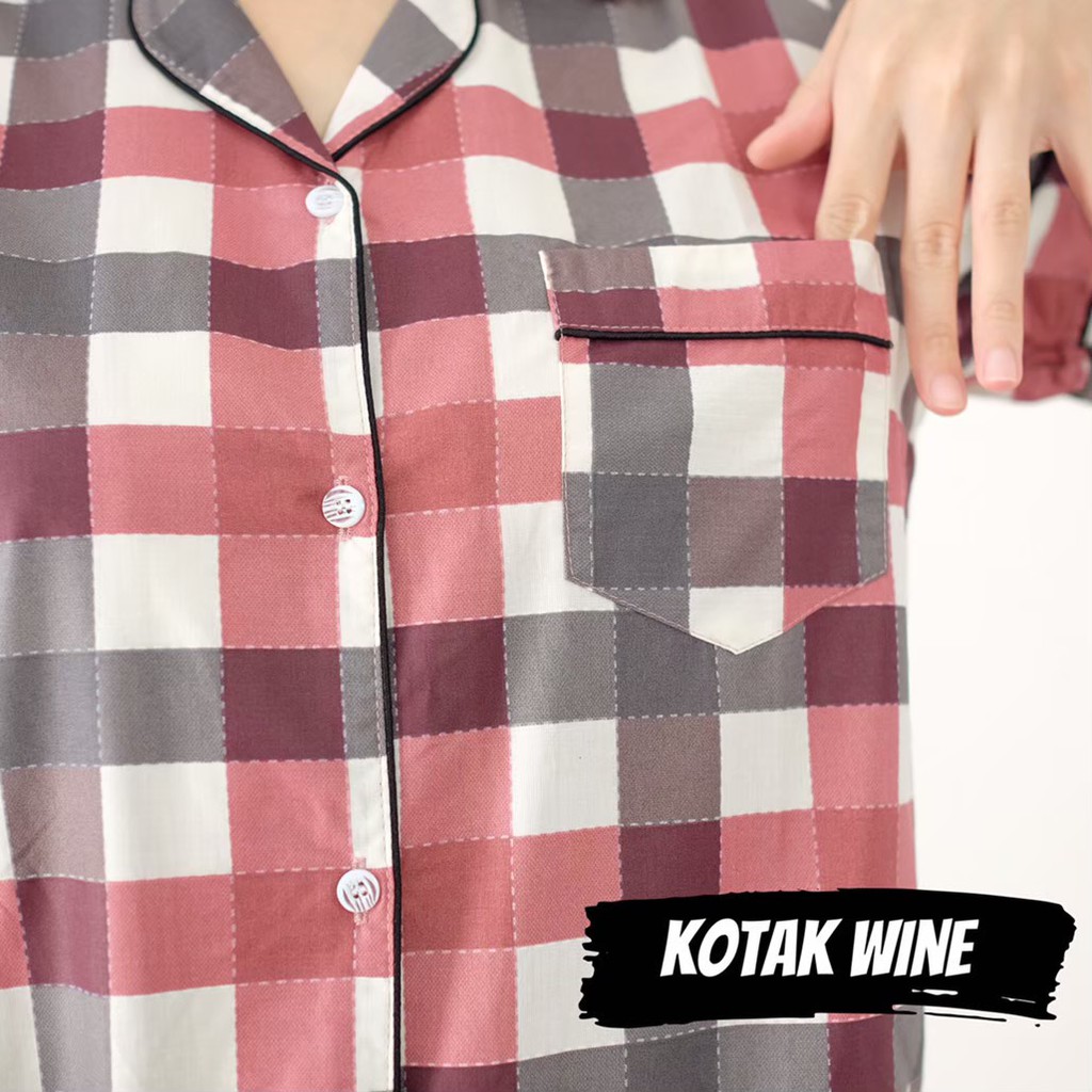 PIYAMA KATUN WANITA - KOTAK / BAJU TIDUR PEREMPUAN / WOMAN PAJAMAS / KOTAK WINE / KOTAK BIRU