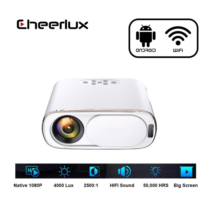 Cheerlux C16 Android Wifi Proyektor FHD 4000 Lumen Auto Fokus