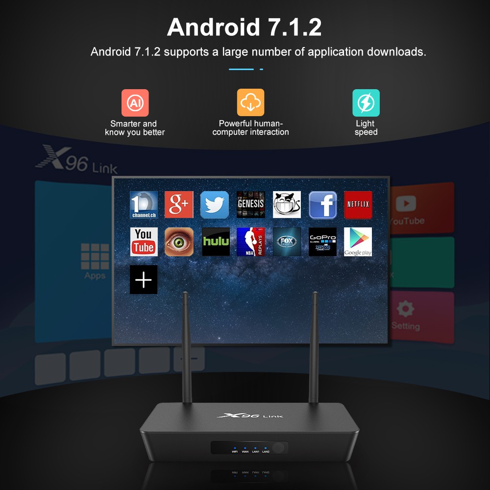 X96 LINK - Android 7.1 Smart TV Box Dual Band WiFi - RAM 2GB ROM 16GB - TV Box + Smart Router