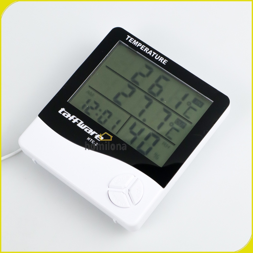 Digital Temperature Humidity Meter with Clock Alarm Calender - Taffware HTC-2 White