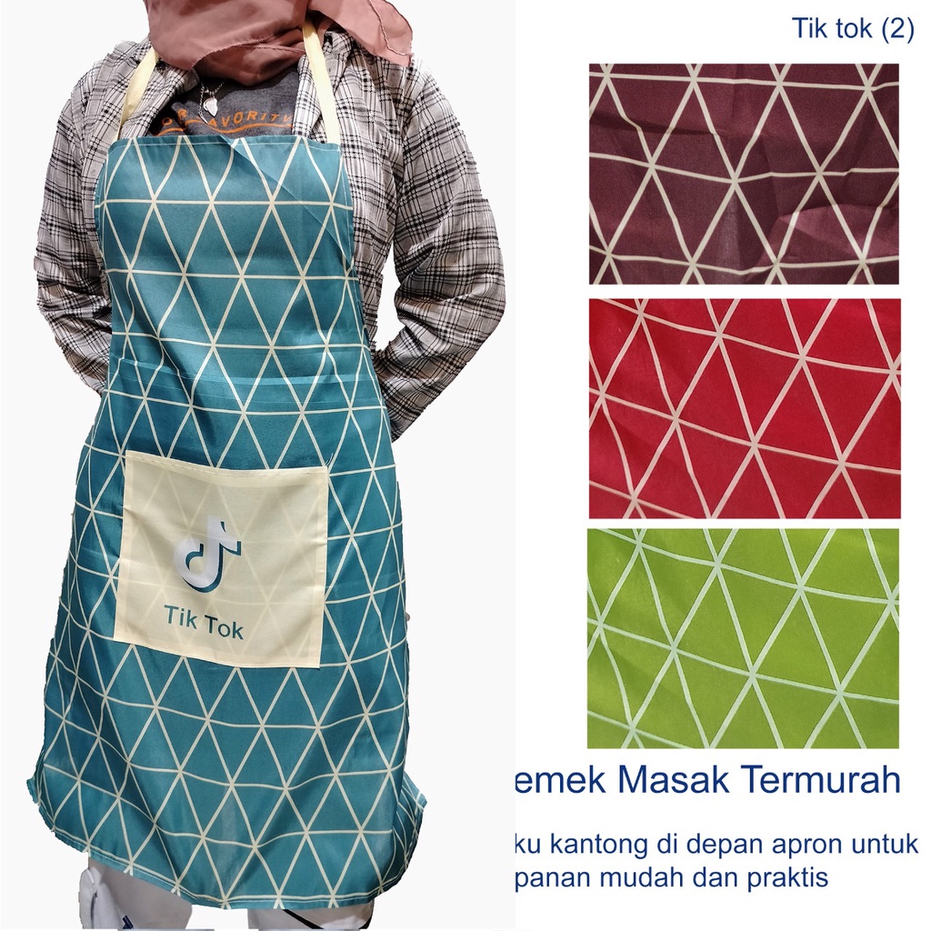 (SerbaSerbi)Pelindung Masak Celemek Apron Bahan Polyester Premium Quality / Dilengkapi Saku Kantong &amp;Tali Samping-Termurah