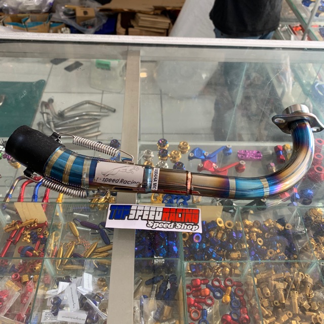 Leheran knalpot standar tsukigi twotone blue gold matic mio fino karbu mio soul T-speed racing