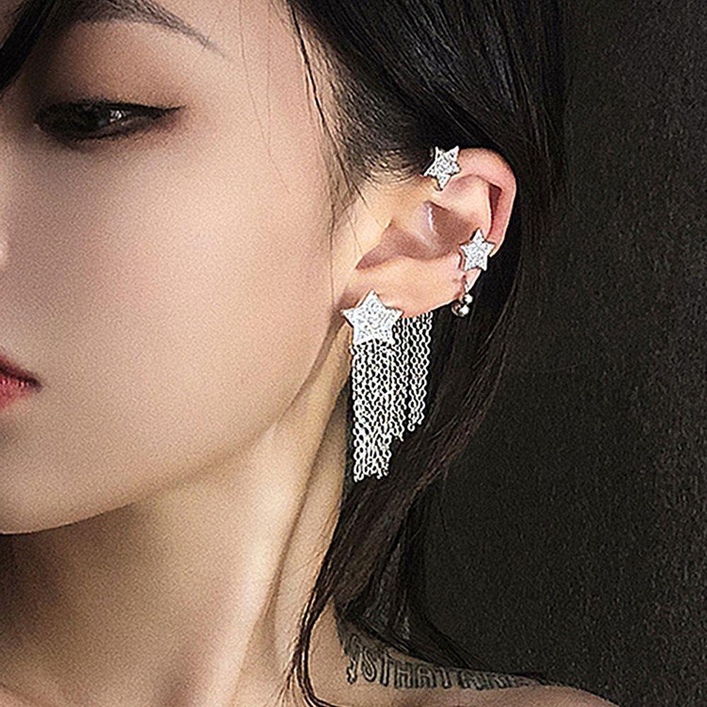 Mxbeauty Wanita Klip Telinga Perhiasan Telinga Palsu Temperamen Punk Bintang Bentuk C Tanpa Tindik Klip On Earrings