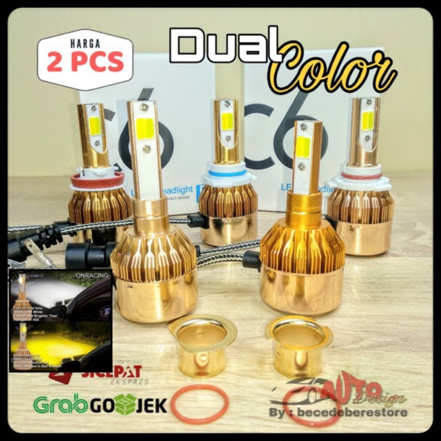 [2 PCS] Lampu LED Mobil C6 Dual Color Dua Warna Kuning Putih H1 HB3 HB4