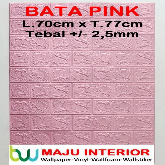 Wallpaper 3D Bata 70x77 cm Walpaper Dinding 3D Brick Foam Motif Anak Doraemon Hello Kitty Stiker-Bata Pink 2,5mm