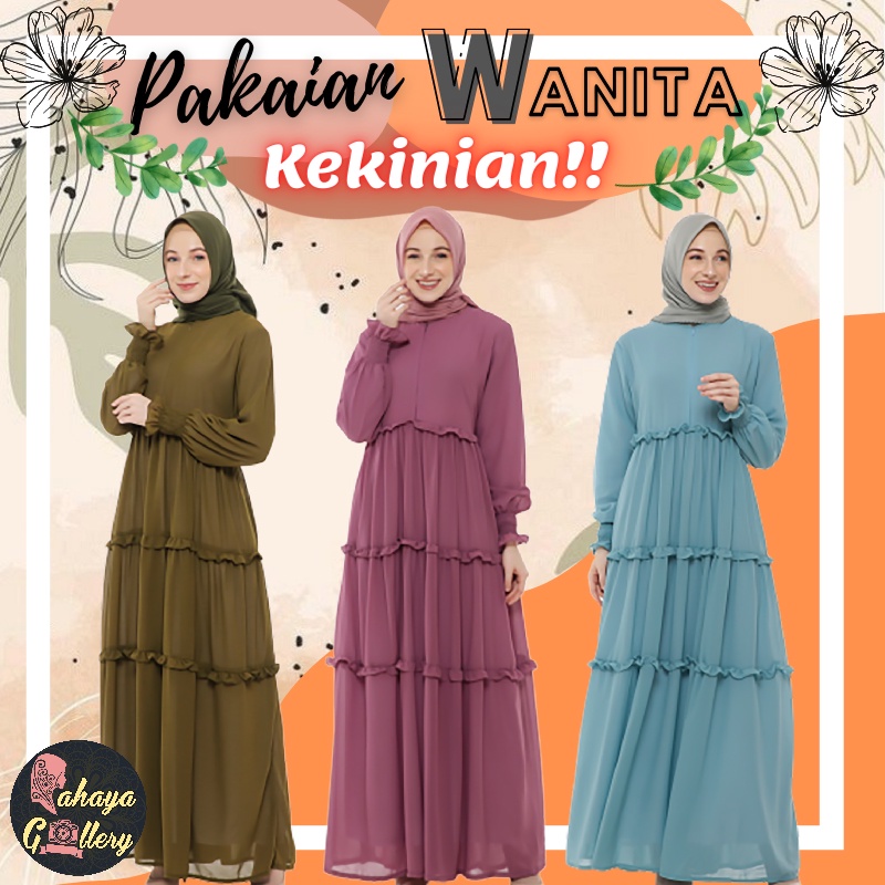 Gamis Hasna Dress Fashion Baju Wanita Lengan Panjang Pakaian Wanita Remaja Perempuan Korea Korean St
