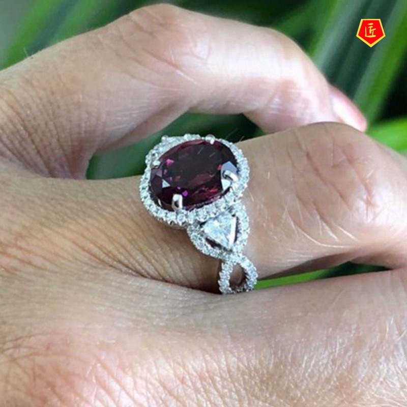 [Ready Stock]Inlaid Ruby Ring Noble Elegant Fashion