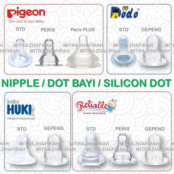 Dot Nipple PIGEON HUKI DODO Tipe Bulat Standard | Dot Nipple PIGEON HUKI DODO tipe PERISTALTIC | Dot Nipple HUKI DODO Gepeng Orthodontic Pedodontic