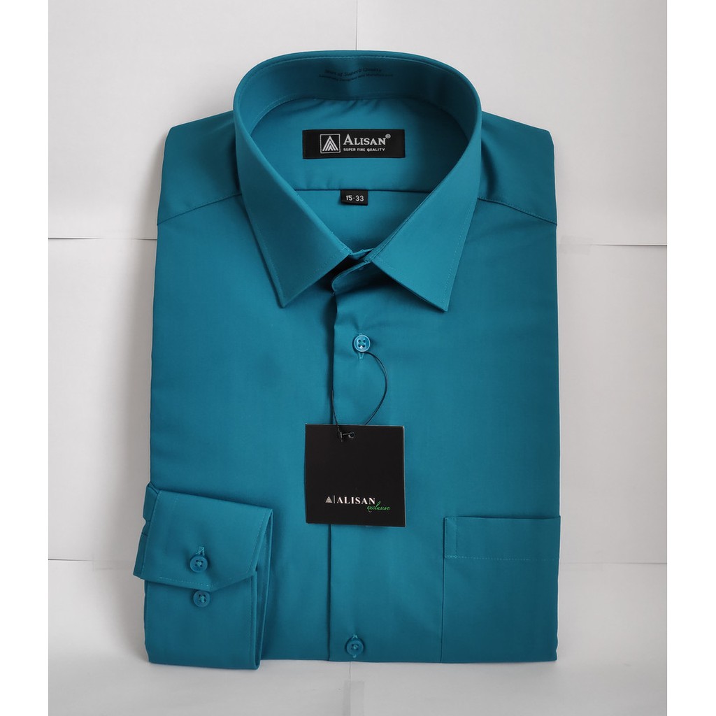 Alisan Kemeja Pria Polos Tosca Hijau Biru Reguler Lengan Panjang