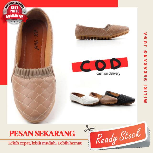 flat shoes/ sepatu flat/ sepatu wanita/ balet/ sepatu cewek/ sepatu santai simple casual mocca putih