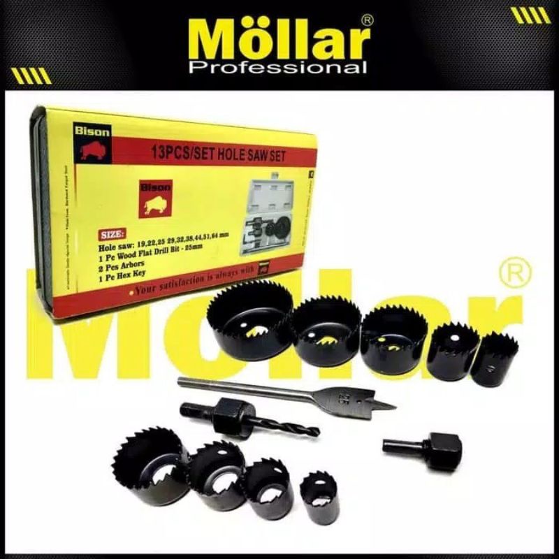 BISON Hole Saw Set Mata Bor Kayu plastik paralon Hidroponik 13 pcs