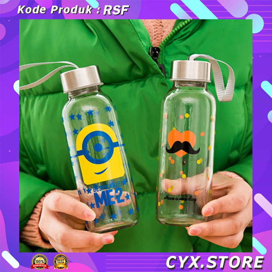 Gs8 Botol Minum kaca Sport 300 ml Desain Karakter Unik Creative Portable Sports Glass Water Bottles 300ml / Botol Minuman rsf Transparent Bymax-2