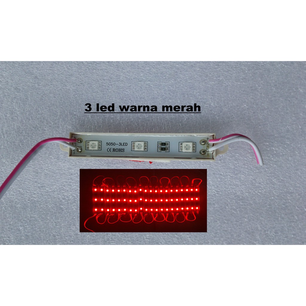 Lampu LED Strip 3 Mata SMD 5050 WATERPROOF 12V IP65 Warna Merah