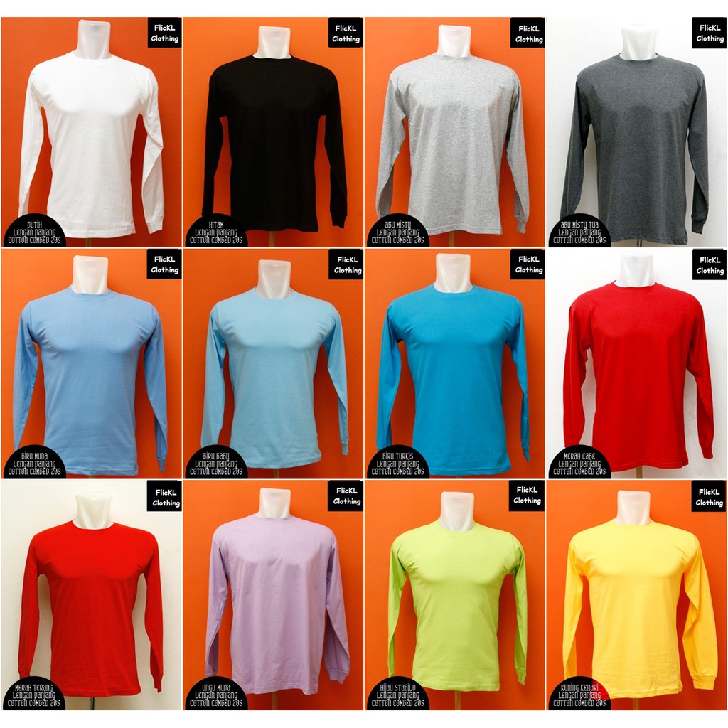 Baju Kaos Polos Sablon Cotton Combed Raglan Polo Lengan Panjang Pendek Wangki