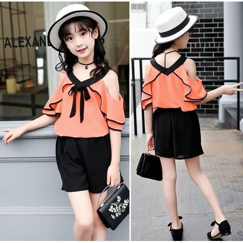 TERMURAH ST CHILD V NECK  / PEACH / ORANGE/ RED / WHITE / SETELAN /BAJU ANAK PEREMPUAN/TERPOPULER