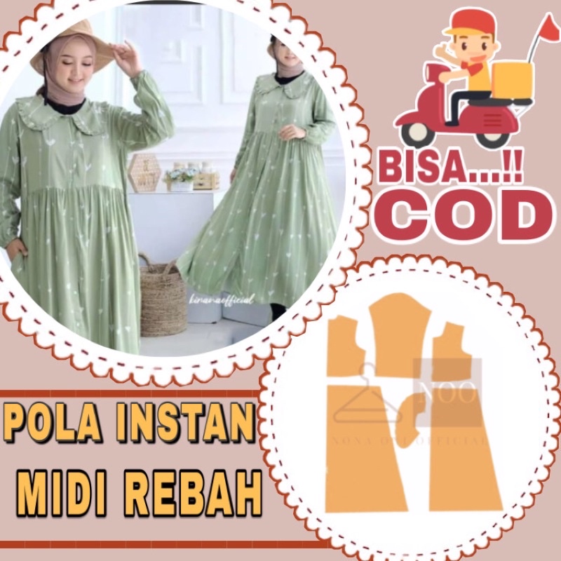 BISA COD ✔️ Pola instan dress midi kerah rebah - Pola jiplak dress misi kekinian tinggal cetak ke ka