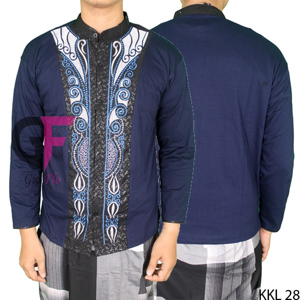 GIOFLO Baju Kemeja Muslimin Pria Bordir Panjang Navy Blue / KKL 28