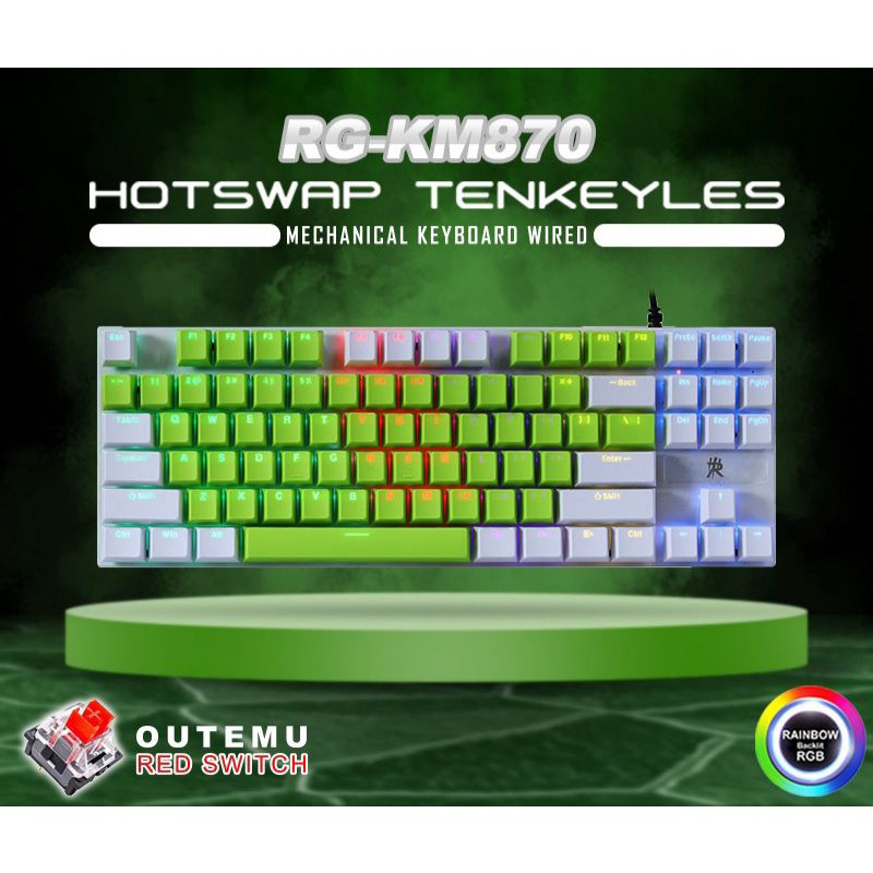 keyboard gaming mechanical wired hotswap raptor Tkl RG-km 870 rgb raptor original