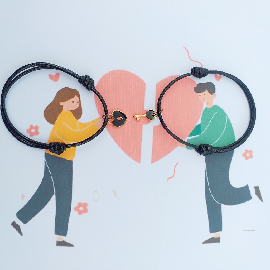 (2PCS) Gelang Kunci Gembok Love Couple Polos / Gelang Couple Liontin Gembok Love Kunci Tali Korea / 