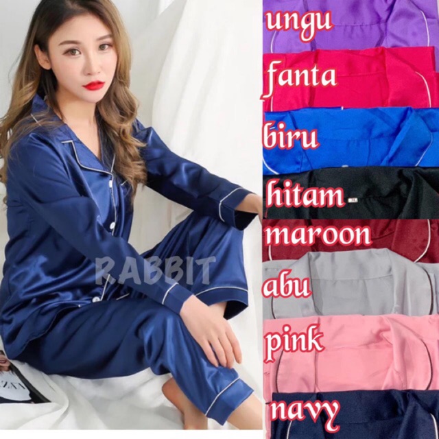 BAJU TIDUR PIYAMA SATIN LENGAN PANJANG CELANA PANJANG