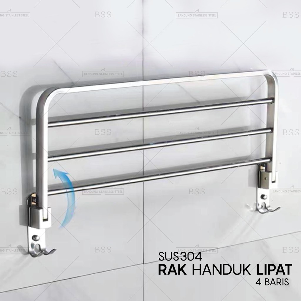 SUS304 Rak Handuk 4 Baris 56cm Stainless Hitam Doff Towel Rack Silver Kamar Mandi Gantung Anti Karat