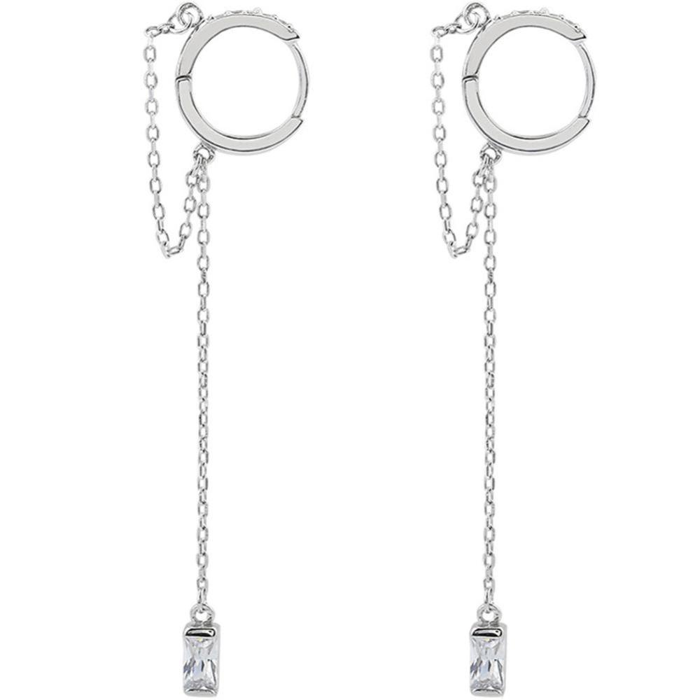 Timekey Anting Tusuk Gantung Rantai Panjang Hias Zircon Gaya Punk Untuk Wanita A4K4