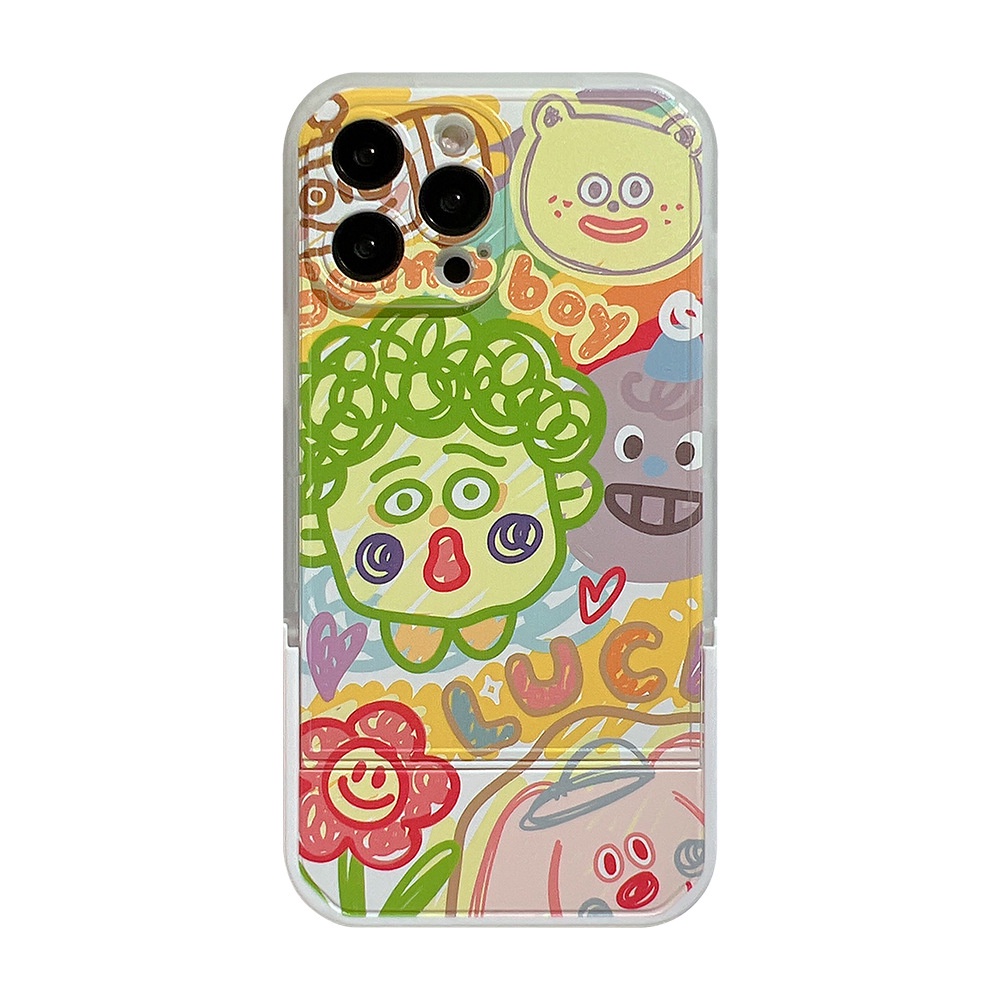 Case Pelindung Transparan Motif Graffiti Laki-Laki Dengan Holder Untuk Iphone 11 8 7 Plus SE2 XS XR 12 13 PRO MAX