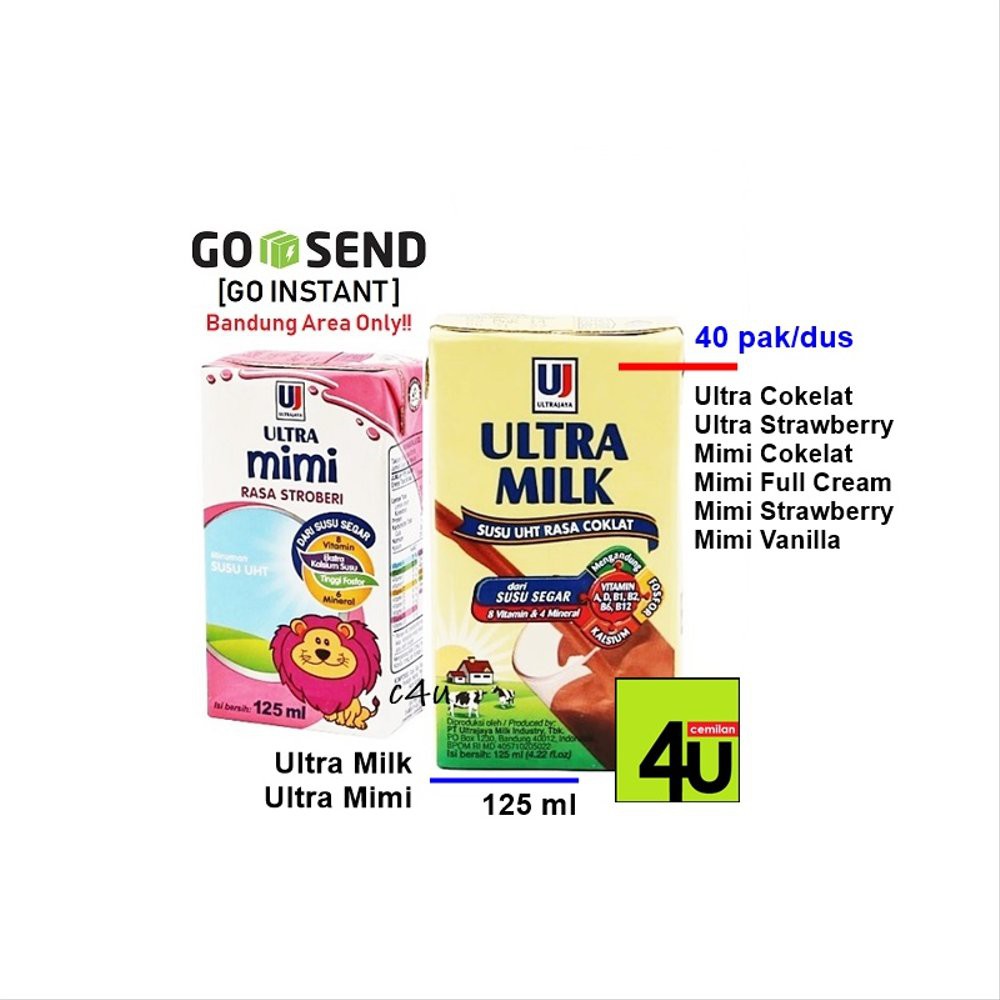 

Ultra Jaya - Ultra dan Mimi UHT 125 ml - 40 pack GO INSTANT BDG ONLY Best Quality