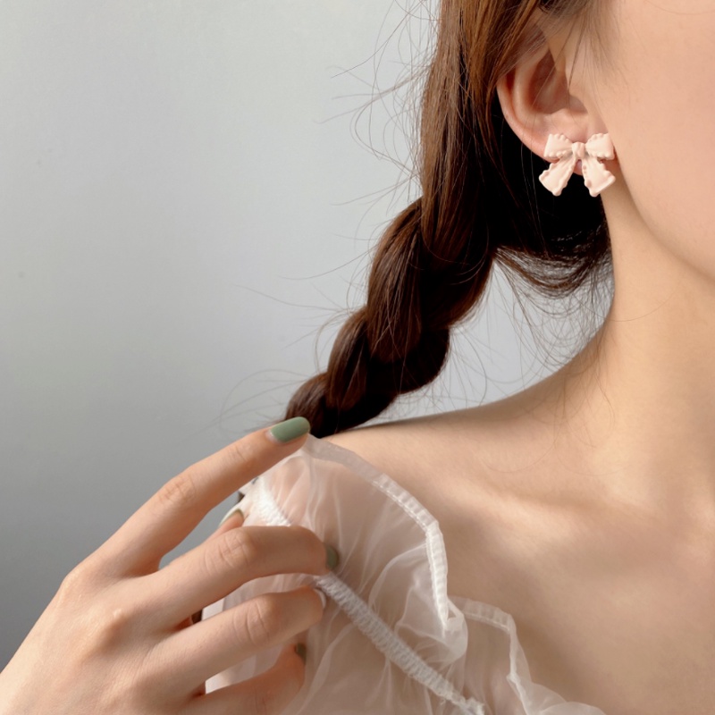 We Flower Korean White Bowknot Stud Earrings for Girls Women Elegant Ear Jewelry