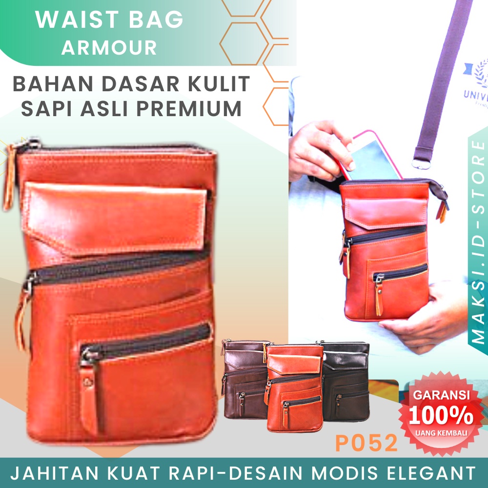 Tas Selempang Pria Wanita Kulit Asli Tas Slempang Pria Kulit Sapi Asli Tas Selempang MULTIFUNGSI P052 GARANSI ORIGINAL